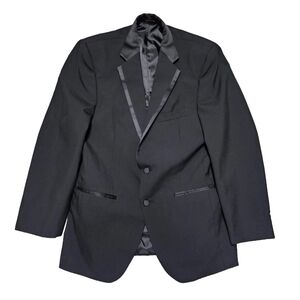 Mens Black Tuxedo Jacket Two Button Satin Lapel Wilke Rodriguez 38R